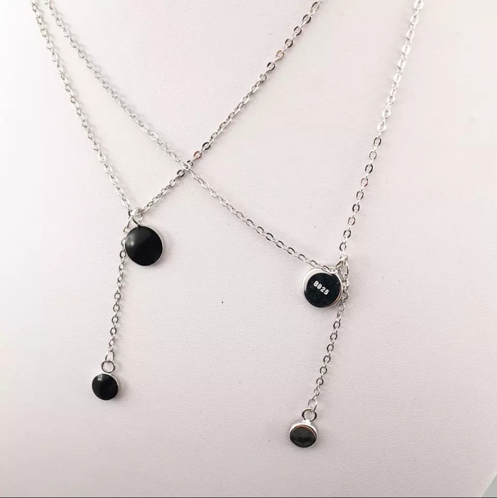 NEW 925 Silver & Black Coin Lariat Choker Necklace - Picture 5 of 8